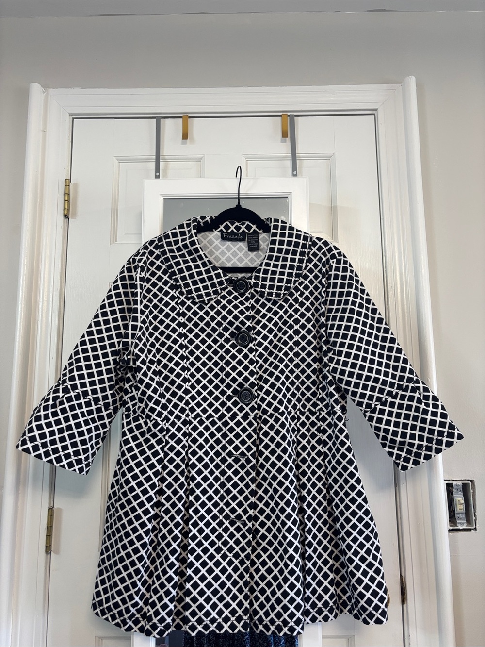 Black & White Lattice Print Peacoat Jacket